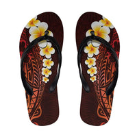 Red Polynesia Flip Flops Plumeria Tropical Leaves Galaxy Polynesian Art - Polynesian Pride