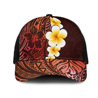 Red Polynesia Mesh Trucker Cap Plumeria Tropical Leaves With Galaxy Polynesian Art - Polynesian Pride