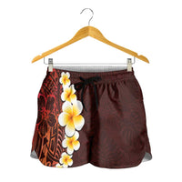 Red Polynesia Shorts for Women Plumeria Tropical Leaves With Galaxy Polynesian Art LT14 - Polynesian Pride