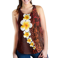 Red Polynesia Women Racerback Tank Plumeria Tropical Leaves With Galaxy Polynesian Art - Polynesian Pride