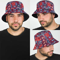 Red Samoa Manuia Le Kerisimasi Bucket Hat Pacific Patchwork Xmas Vibes - Polynesian Pride