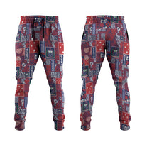 Red Samoa Manuia Le Kerisimasi Jogger Pants Pacific Patchwork Xmas Vibes - Polynesian Pride