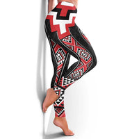 Red Taniko Aotearoa Leggings Niho Taniwha Mix Poutama LT14