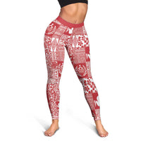 Red Tonga Kilisimasi Fiefia Leggings Pacific Patchwork Xmas Vibes - Polynesian Pride
