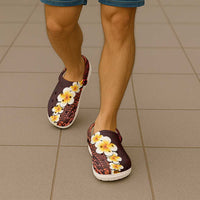 Red Tropical Plumeria With Galaxy Polynesian Art Clogs Shoes