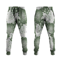 Sage Green Aloha Hawaii Jogger Pants Monstera Hibiscus Plumeria Seamless Vibes - Polynesian Pride