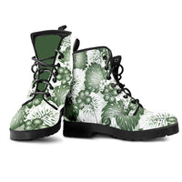 Sage Green Aloha Hawaii Leather Boots Monstera Hibiscus Plumeria Seamless Vibes - Polynesian Pride