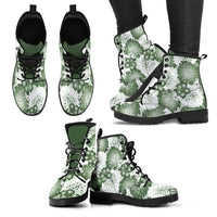 Sage Green Aloha Hawaii Leather Boots Monstera Hibiscus Plumeria Seamless Vibes - Polynesian Pride