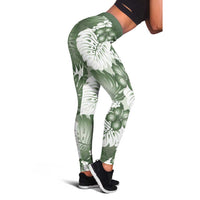 Sage Green Aloha Hawaii Leggings Monstera Hibiscus Plumeria Seamless Vibes - Polynesian Pride