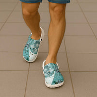 Samoa Siapo Elegant Clogs Shoes Hibiscus Teal Motifs - Polynesian Pride