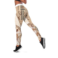Samoa Siapo Elegant Leggings Hibiscus Beige Motifs - Polynesian Pride