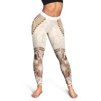 Samoa Siapo Elegant Leggings Hibiscus Beige Motifs - Polynesian Pride