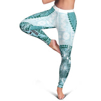 Samoa Siapo Elegant Leggings Hibiscus Teal Motifs - Polynesian Pride