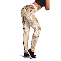 Samoa Siapo Pattern With Beige Hibiscus Leggings - Polynesian Pride