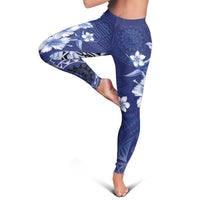 Samoa Siapo Pattern With Navy Hibiscus Leggings - Polynesian Pride