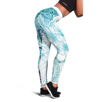 Samoa Siapo Pattern With Teal Hibiscus Leggings - Polynesian Pride