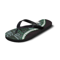 Samoa Siapo Tribal Pattern Flip Flops Forest Green Polynesian Plumeria Tapa Motif