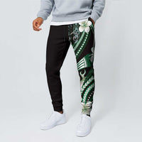 Samoa Siapo Tribal Pattern Jogger Pants Forest Green Polynesian Plumeria Tapa Motif