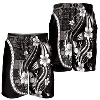Samoa Siapo Tribal Pattern Shorts for Men Black Polynesian Plumeria Tapa Motif