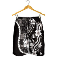 Samoa Siapo Tribal Pattern Shorts for Men Black Polynesian Plumeria Tapa Motif