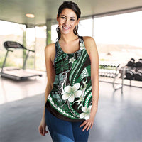 Samoa Siapo Tribal Pattern Women Racerback Tank Forest Green Polynesian Plumeria Tapa Motif