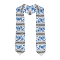 Samoa White Sunday Graduation Stole Samoan Tapa Blue Hibiscus
