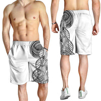 Samoan DNA Art Tattoo Shorts for Men Polynesian Pattern White Color