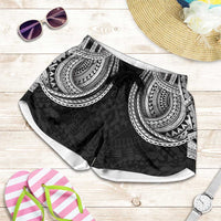 Samoan Traditional Art Tattoos Shorts for Women Tatau Tribal Motifs with Ula Fala Black - Polynesian Pride