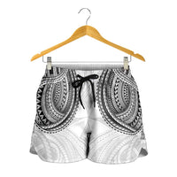 Samoan Traditional Art Tattoos Shorts for Women Tatau Tribal Motifs with Ula Nifo White - Polynesian Pride