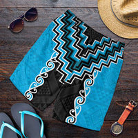 Sky Blue Niho Taniwha Mix Poutama Shorts for Men Unique Taniko Aotearoa - Polynesian Pride