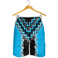 Sky Blue Niho Taniwha Mix Poutama Shorts for Men Unique Taniko Aotearoa - Polynesian Pride