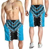 Sky Blue Niho Taniwha Mix Poutama Shorts for Men Unique Taniko Aotearoa - Polynesian Pride