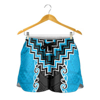 Sky Blue Niho Taniwha Mix Poutama Shorts for Women Unique Taniko Aotearoa - Polynesian Pride