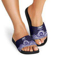 Tonga Queen Salote College 100th Years Slide Sandals Blue Tonga Kupesi Uniquely Pacific Art LT9