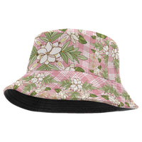 Squares Maile Leaf Bucket Hat Pink Palaka Hawaiian Quilt Pattern - Polynesian Pride