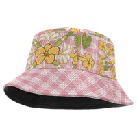 Squares Puakenikeni and Kalo Bucket Hat Pink Palaka Hawaiian Quilt Pattern - Polynesian Pride