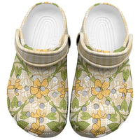 Squares Puakenikeni and Kalo Clogs Shoes Beige Palaka Hawaiian Quilt Pattern - Polynesian Pride