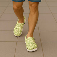 Tahiti Olive Tiare Floral Clogs Shoes Monstera Palm Tropical Leaves - Polynesian Pride