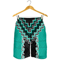 Teal Niho Taniwha Mix Poutama Shorts for Men Unique Taniko Aotearoa - Polynesian Pride