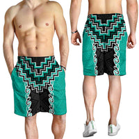 Teal Niho Taniwha Mix Poutama Shorts for Men Unique Taniko Aotearoa - Polynesian Pride