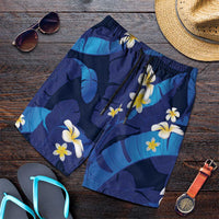 Teal Purple Banana Leaf Hawaii Shorts for Men Lau Maia Plumeria Tropical Summer Vibes