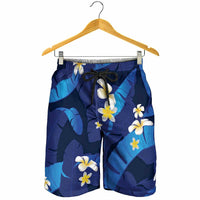 Teal Purple Banana Leaf Hawaii Shorts for Men Lau Maia Plumeria Tropical Summer Vibes