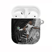 Personalized New Zealand Football AirPods Case Kiwi Mascot with Silver Fern - Maori Tribal Tattoo Art TS04 Black White - Polynesian Pride