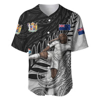 Personalized New Zealand Football Baseball Jersey Kiwi Mascot with Silver Fern - Maori Tribal Tattoo Art TS04 Black White - Polynesian Pride