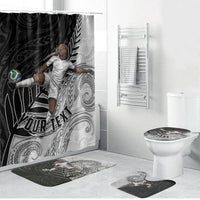 Personalized New Zealand Football Bathroom Set Kiwi Mascot with Silver Fern - Maori Tribal Tattoo Art TS04 Bathroom Set (4 pcs) Black White - Polynesian Pride