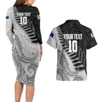 Personalized New Zealand Football Couples Matching Long Sleeve Bodycon Dress and Hawaiian Shirt Kiwi Mascot with Silver Fern - Maori Tribal Tattoo Art TS04 - Polynesian Pride
