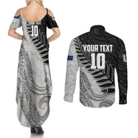 Personalized New Zealand Football Couples Matching Summer Maxi Dress and Long Sleeve Button Shirt Kiwi Mascot with Silver Fern - Maori Tribal Tattoo Art TS04 - Polynesian Pride