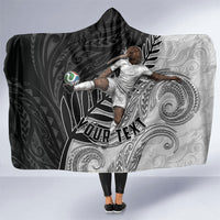 Personalized New Zealand Football Hooded Blanket Kiwi Mascot with Silver Fern - Maori Tribal Tattoo Art TS04 One Size Black White - Polynesian Pride