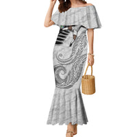 Personalized New Zealand Football Mermaid Dress Kiwi Mascot with Silver Fern - Maori Tribal Tattoo Art TS04 Women Black White - Polynesian Pride