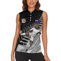 Personalized New Zealand Football Women Sleeveless Polo Shirt Kiwi Mascot with Silver Fern - Maori Tribal Tattoo Art TS04 - Polynesian Pride